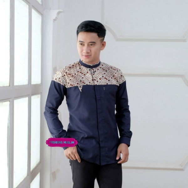 Kemeja Koko Batik Kombinasi Farkhan Navy