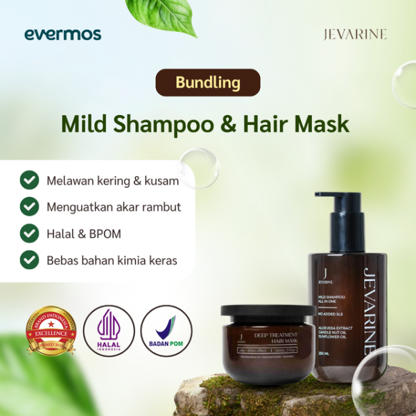 Jevarine - Bundle Mild Shampoo All In One Non SLS + Deep Treatment Hair Mask Bundling 1