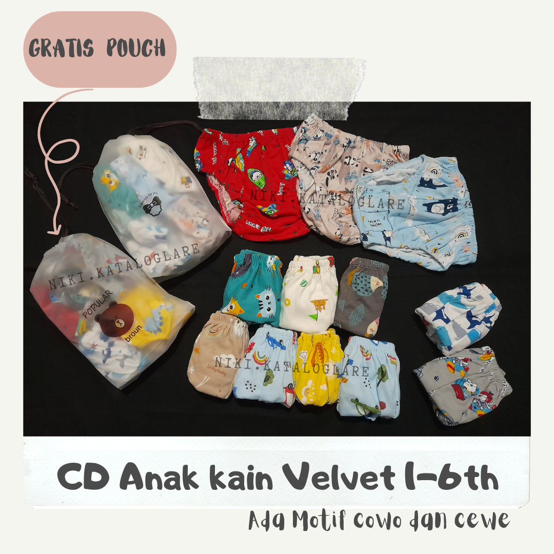 Cd Anak 1-7th isi 6pcs = FREE POUCH // bahan perca velvet-libby