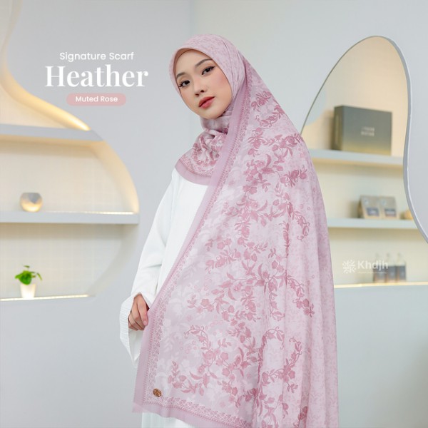 KhadijahLabel - Hijab Jilbab Segi Empat Hijab Voal Scarf Premium Hijab Motif Terbaru Heather 115x115cm Heather Muted Rose