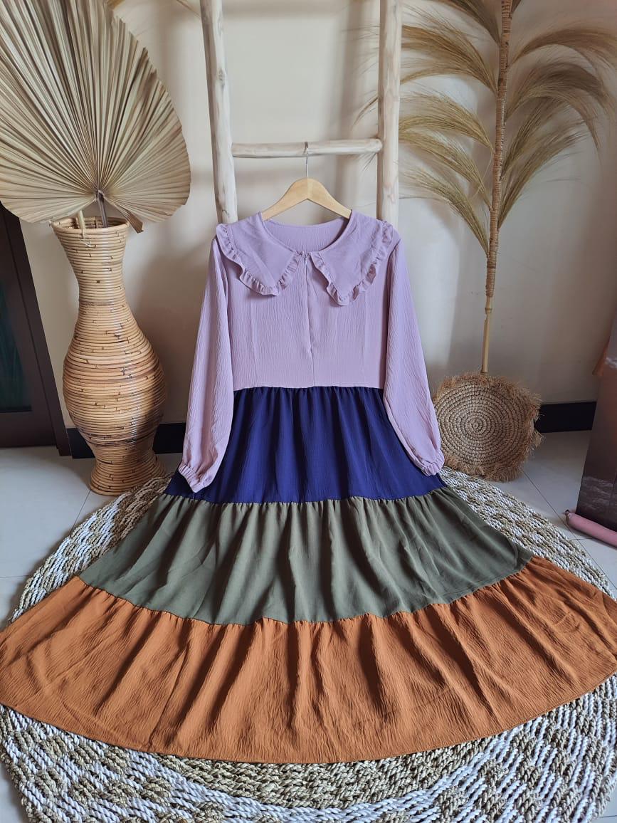 *Midi Dress rainbow*  Bahan kringkel airflow Sleting depan Busui friendly  Tangan karet  Ld 110cm Pjg 120cm
