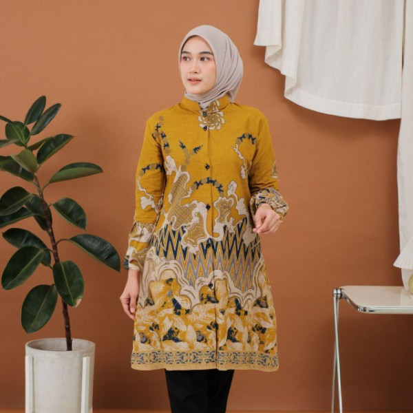 Atasan Batik Tunik Kerja Modern Motif Cunda by Kois Mustard