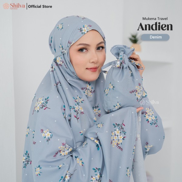 KhadijahLabel - Mukena Traveling Dewasa Terbaru 2 in 1 Resleting Katun Mikro Motif Andien All Size Denim