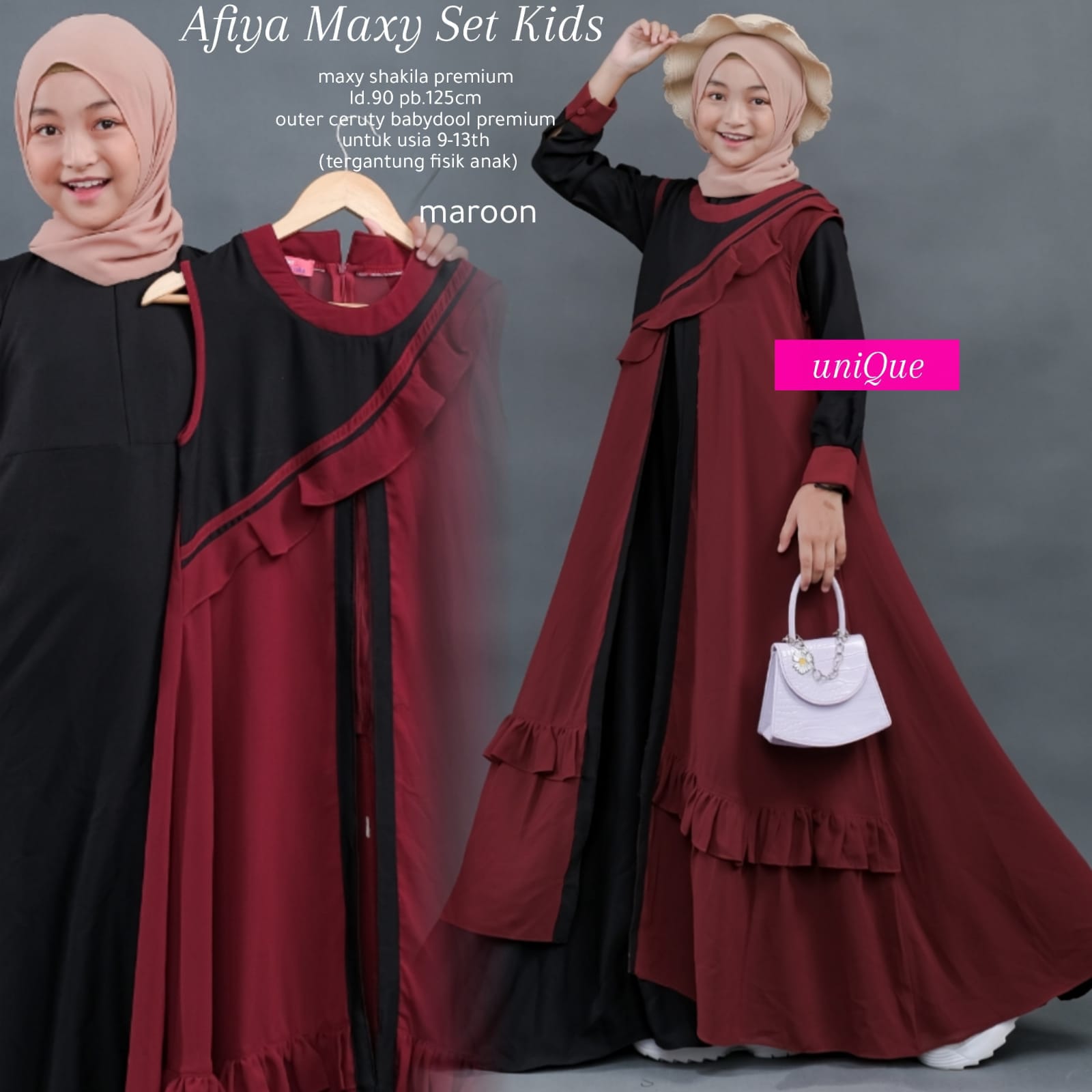 gamis anak AFIYA MAXY SET KIDS maroon