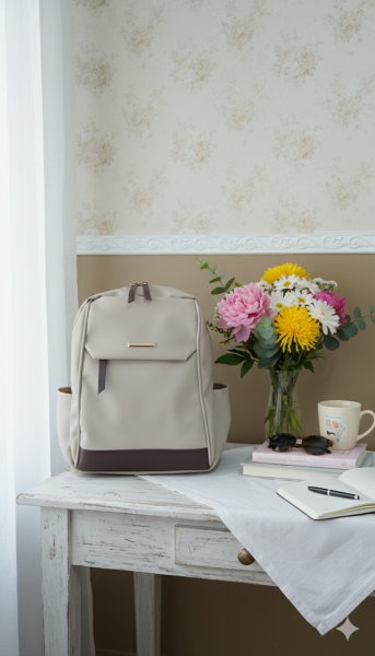 CBL - Ransel MAUDY - Tas Ransel Backpack Wanita Waterproof Bahan Nilon Simple Premium Untuk Formal Atau In Medium Cream