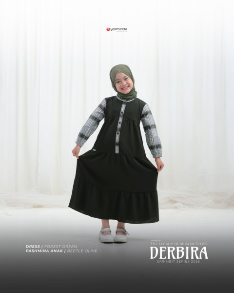 Yasmeera Official - SARIMBIT 2026 DERBIRA SERIES WARNA FOREST GREEN XS GAMIS ANAK