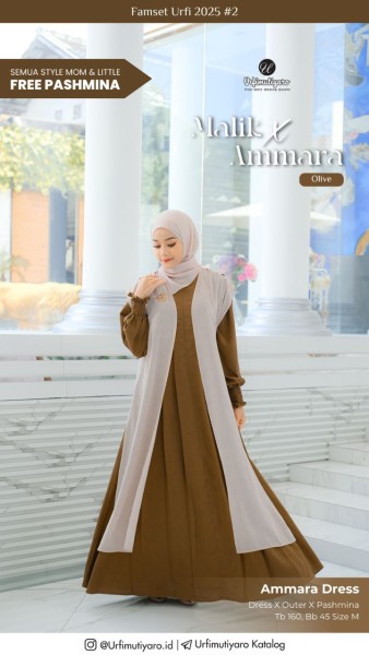 AMMARA DRESS SET OUTER OLIVE (FREE PASHMINA)