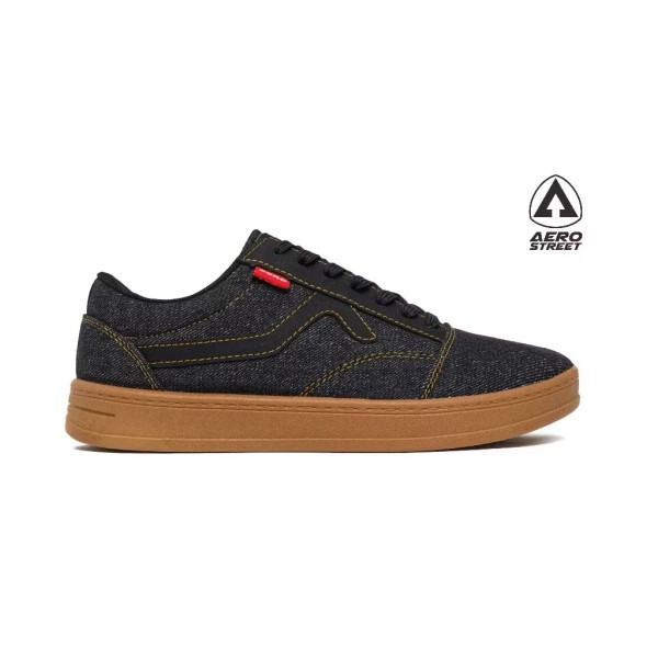 Aerostreet 37-44 Massive Low 2.0 Gum Black Denim - Sepatu Sneakers Casual