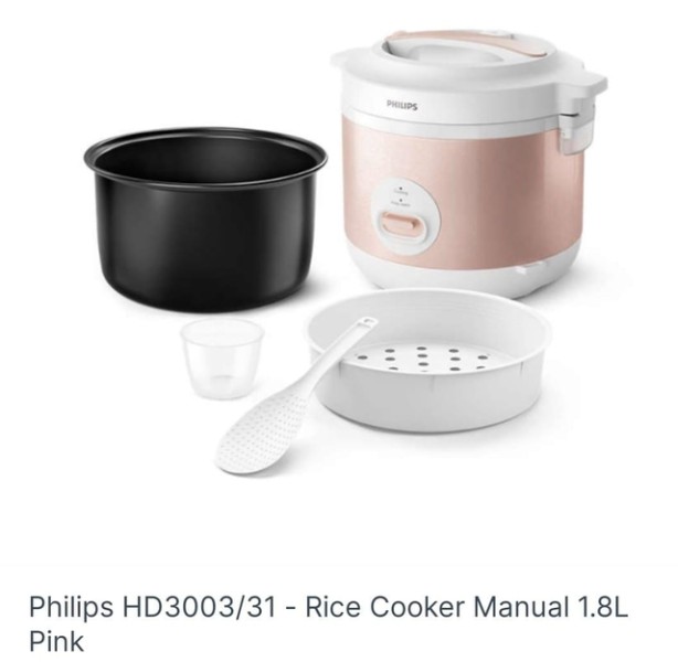 Mumtazqu Store - Philips HD3003 Rice cooker manual 1,8 liter Pink