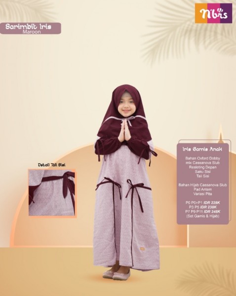 Sarimbit Iris Maroon ( gamis anak )