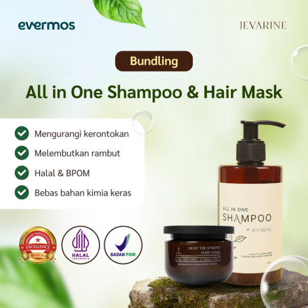 Jevarine - Bundle All in One Shampoo 250 ML + Deep Treatment Hair Mask Bundling 1 Paket