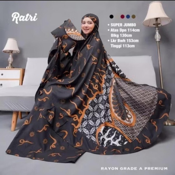 Rizki Electronics - Mukena Batik Dewasa Jumbo Travelling Mini Pouch Rayon Hitam