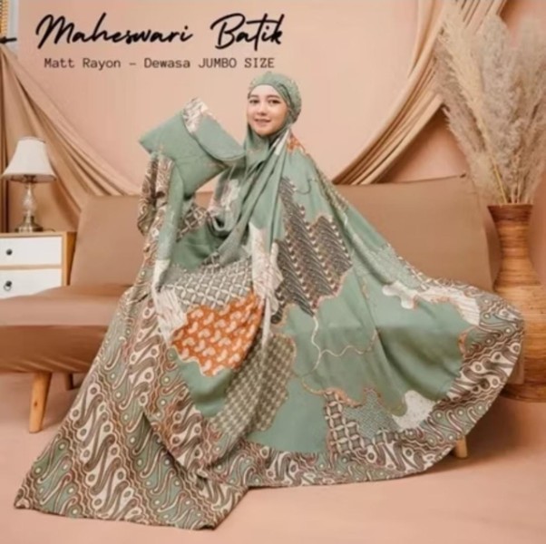 Rizki Electronics - Mukena Batik Dewasa Jumbo Travelling Mini Pouch Rayon hijau