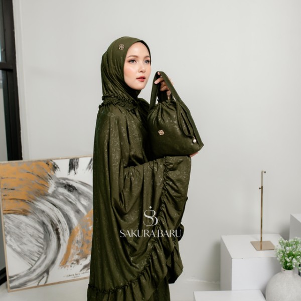 Sakura Baru X Celine Evangelista - Mukena Jumbo Salsabila Smock Jaguar Strechy Motif All Size Army Floral
