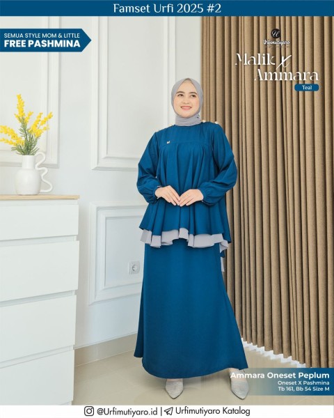 AMMARA ONE SET PEPLUM TEAL (FREE PASHMINA)